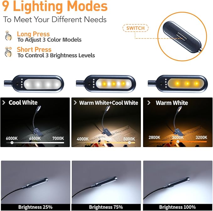 VAVOFO Rechargeable Book Light for Reading in Bed Kids, 7 LED Reading Light - Image 3