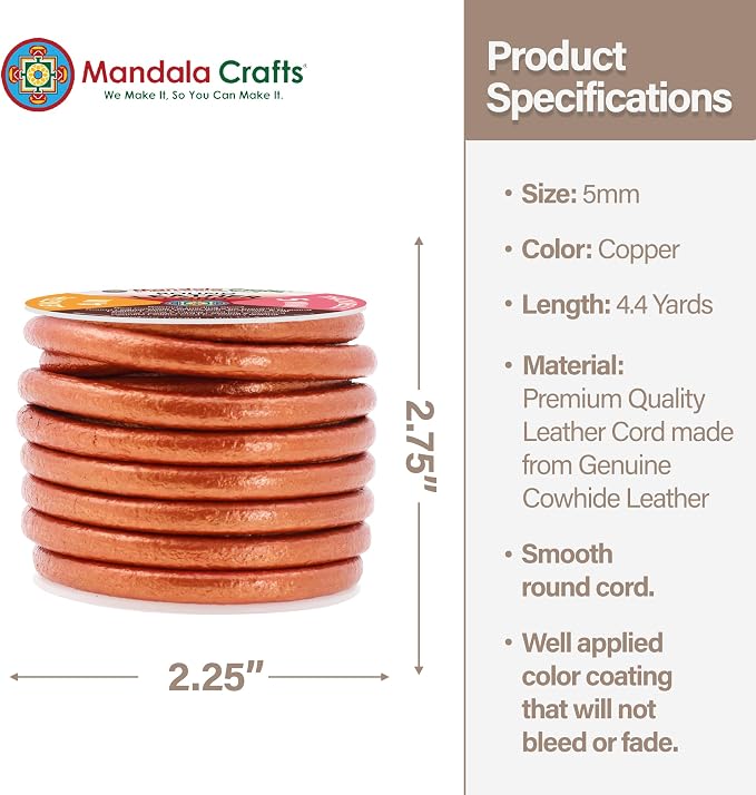 Mandala Crafts Round Genuine Copper Leather Cord - Image 4