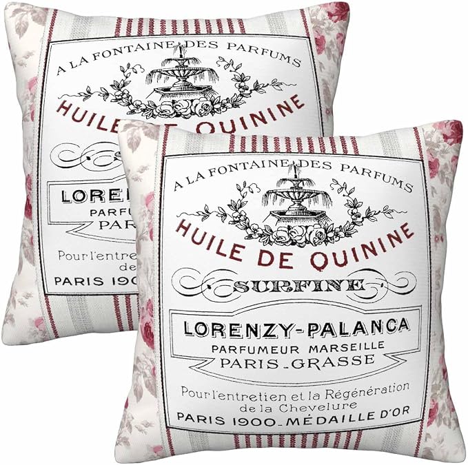 Huile De Quinine Vintage French 18 X 18 Pillow Covers Elegance Fountain Pink by Unknown