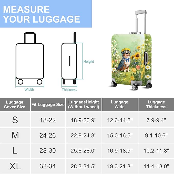 ANNA QUEEN Spring Cute Dog Travel Luggage Cover-Flower Stretchable Airplane - Image 7