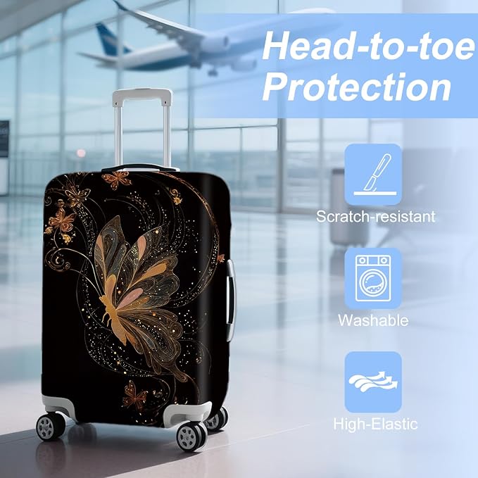 ANNA QUEEN Gold Butterfly Travel Luggage Cover -Stretchable Airplane Suitcase - Image 3