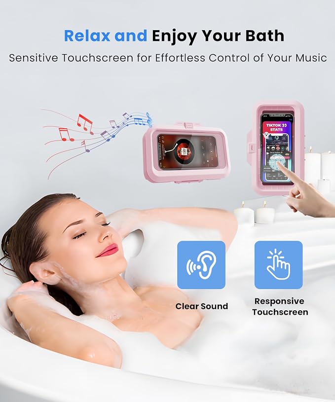 URROY Shower Phone Holder Waterproof One-Touch Open Shower Phone Case Anti-Fog - Image 5