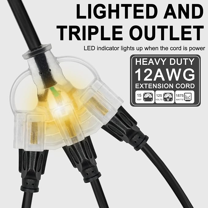 10FT 12/3 Outdoor Extension Cord - Image 3