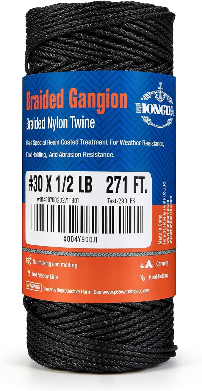 HONGDA Braided Black Nylon String, #30 Tarred Bank Line Twine, 271 Feet Black by hongda
