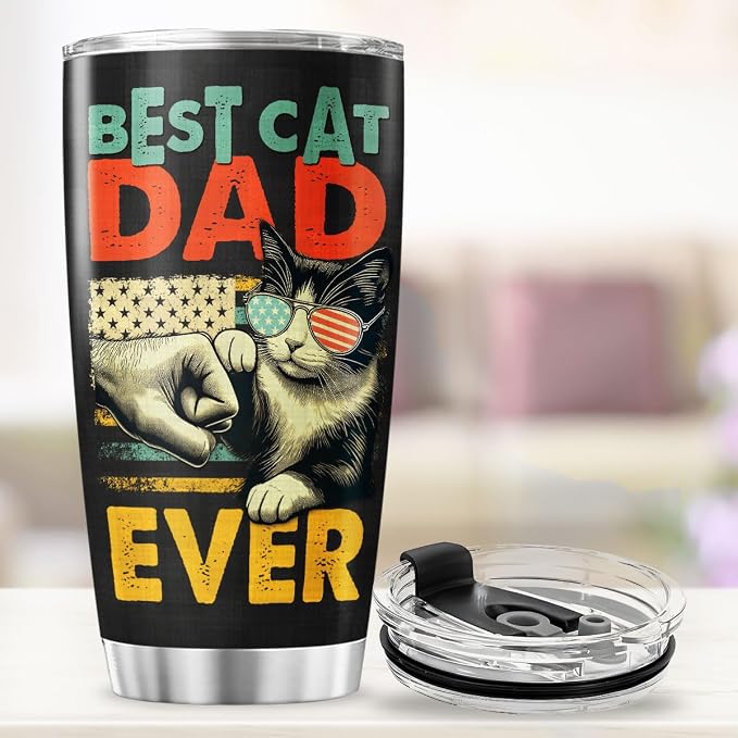 Best Cat Dad Ever 20oz Tumbler, Funny Fist Bump Design, Insulated Stainless - Image 4