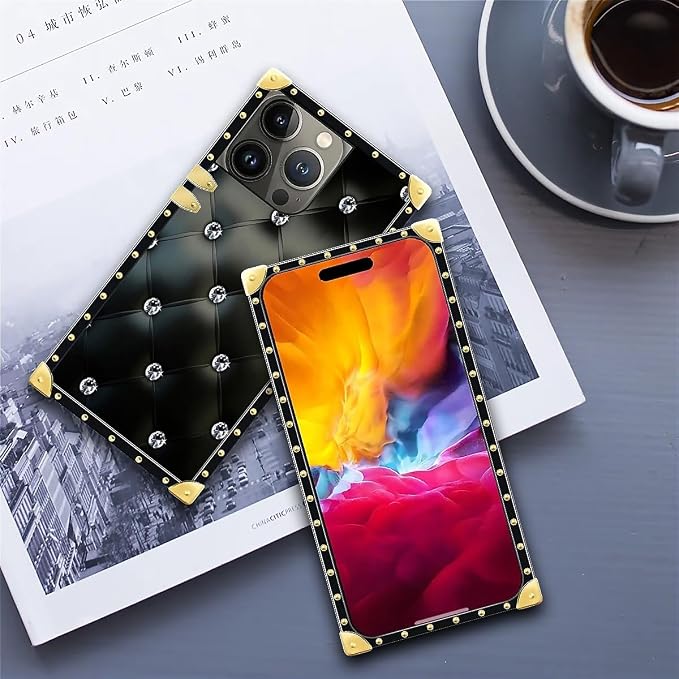 Compatible with iPhone 15 Pro Max Case, Shiny Black Sofa Crystal Luxury Golden - Image 6