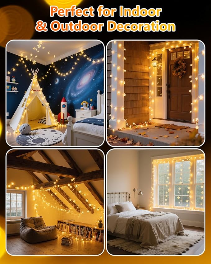 Twinkle Star 2 Pack 100 LED Star String Lights, Plug in Fairy String Lights - Image 6