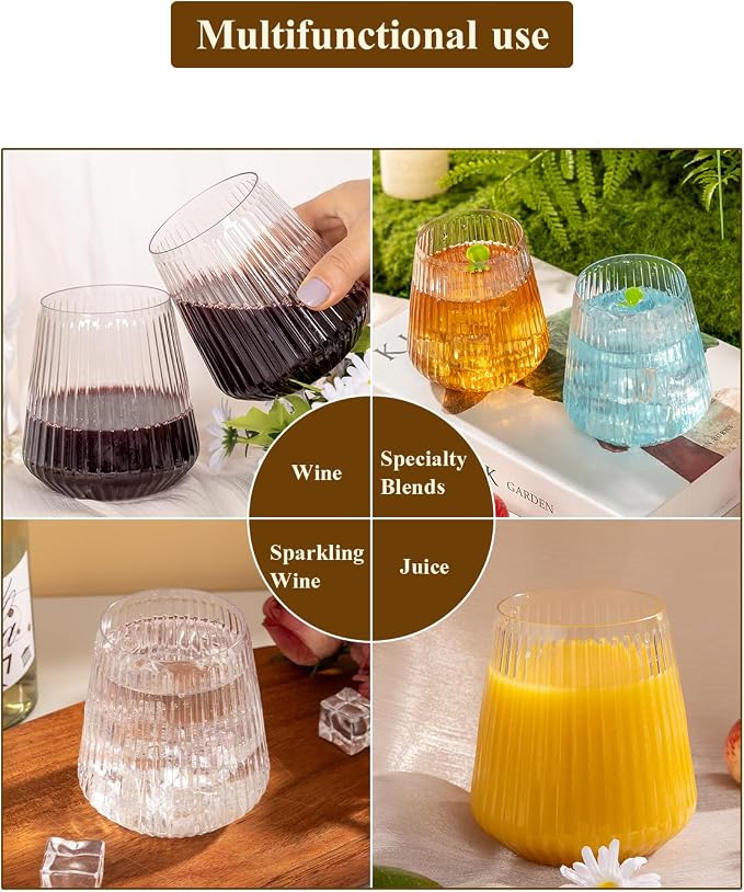 Goodluck 36 Pack 12oz Stemless Plastic Wine Glasses – Clear Ribbed Cups - Image 6