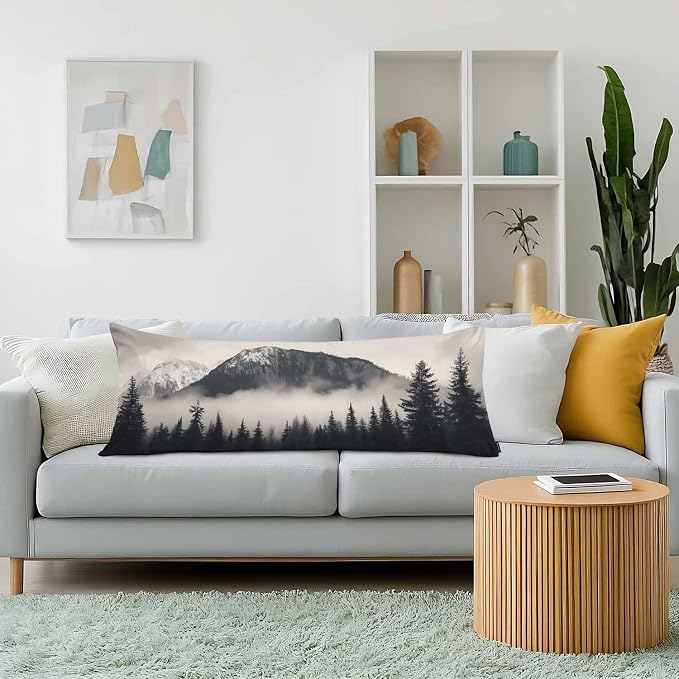 Forest Rectangle Body Pillow Covers Foggy Forest Mountain Winter 20"X54" Couch - Image 2