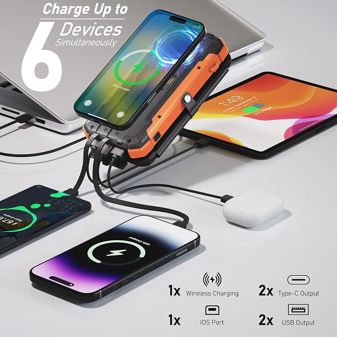 Solar Power Bank 20000mAh Portable Charger Built-in 3 Cables and Wireless - Image 2