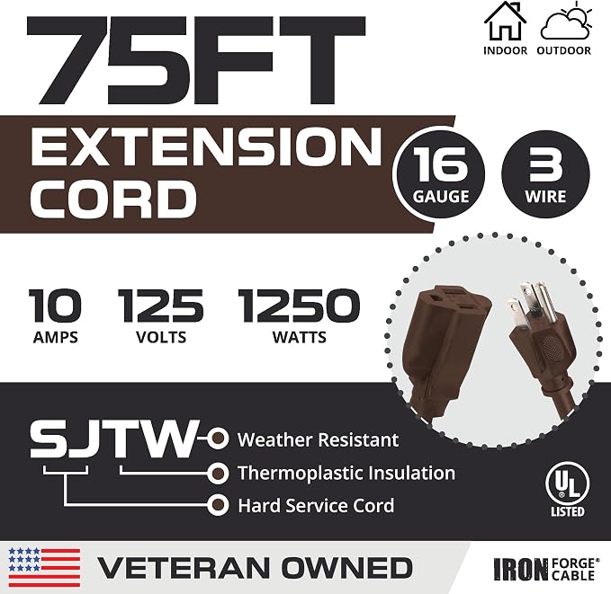 Iron Forge Cable Outdoor Brown Extension Cord 75 ft - Image 2