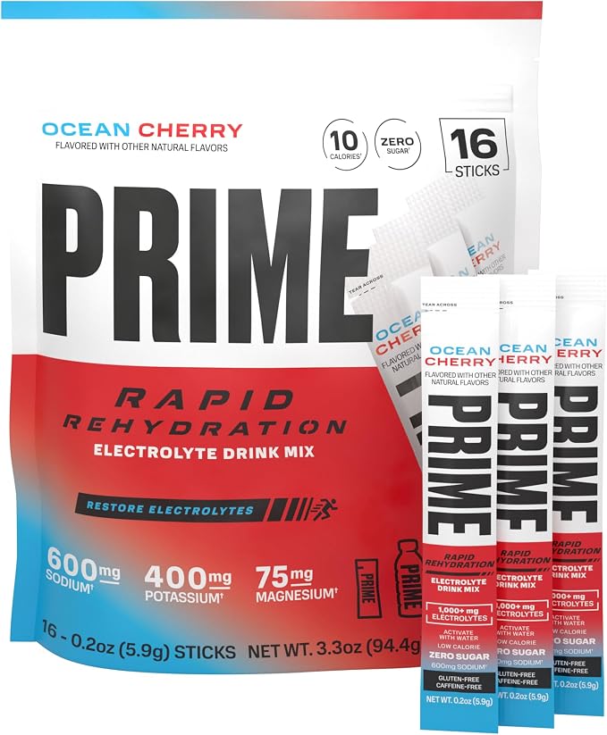 Prime Rapid Rehydration Electrolyte Powder Sticks, Ocean Cherry, Sugar Free by DrinkPrime