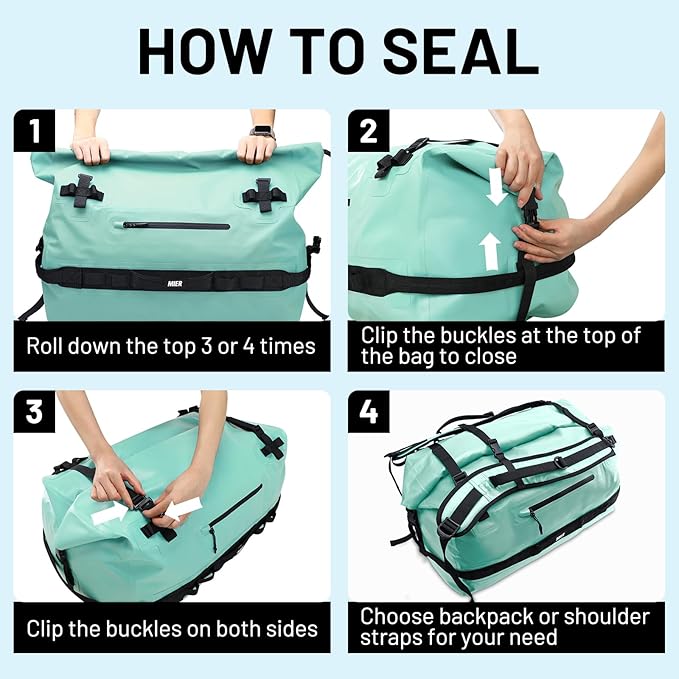 MIER Waterproof Duffel Bag Motorcycle Dry Bag Backpack Large Roll-Top Heavy - Image 6