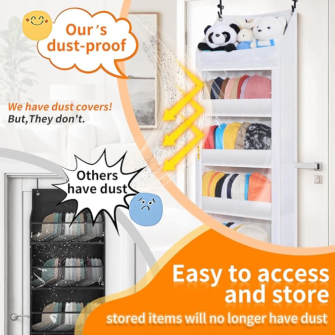 Toread 7-Layer Door-Mounted Baseball Cap Organizer, Dust-Proof Hat Rack Holds - Image 3