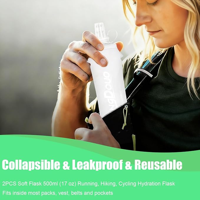 2PCS Running Vest Soft Flask, BPA-Free Soft Flasks 17oz/500ml TPU Collapsible - Image 5