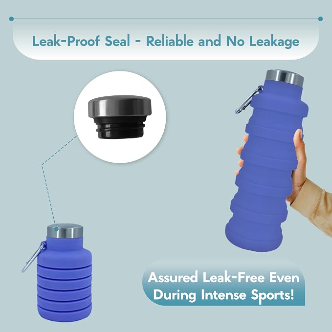 Collapsible Water Bottles 12oz, Odorless BPA-Free Silicone, Leak-Proof Foldable - Image 4