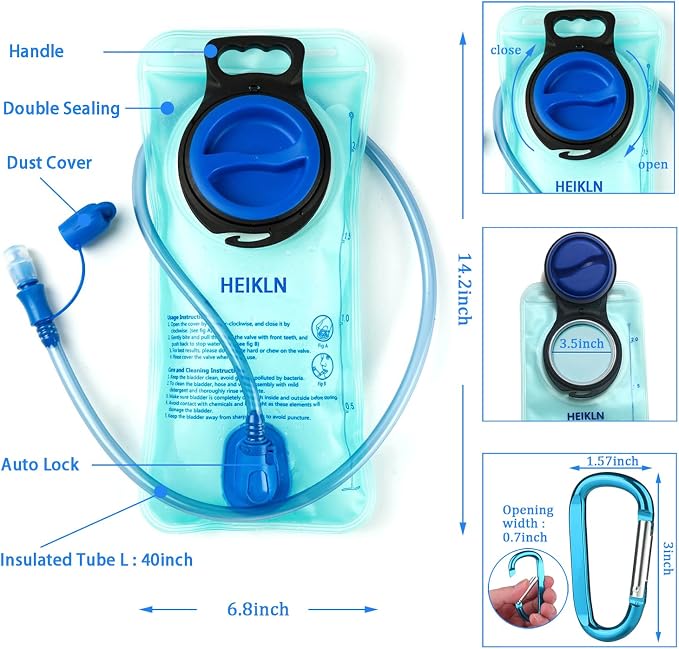 HEIKLN Hydration Bladder 1.5L-2L-2.5L-3L, Leak Proof Water Reservoir, BPA Free - Image 2