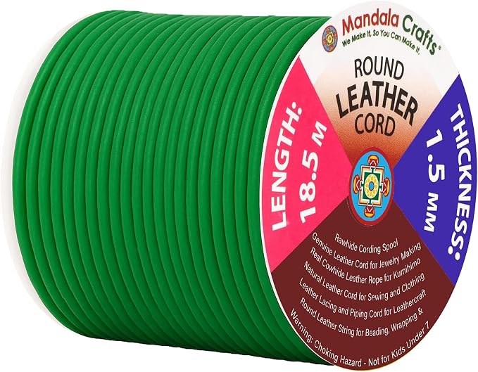 Mandala Crafts Round Genuine Green Leather Cord by MandalaCrafts