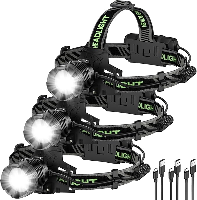 Rechargeable Headlamp 3 Pack, 000 Lumens Super Bright Head Lamp by SuperBrightRechargeable