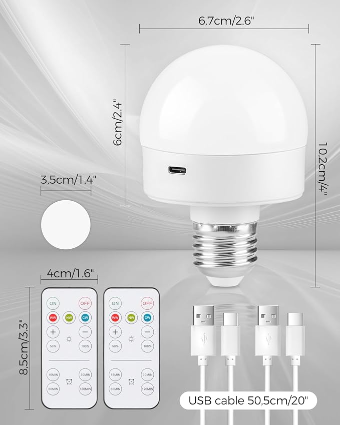 Rechargeable Light Bulbs with Remote Control 2 Packs, Battery Operated Light - Image 3