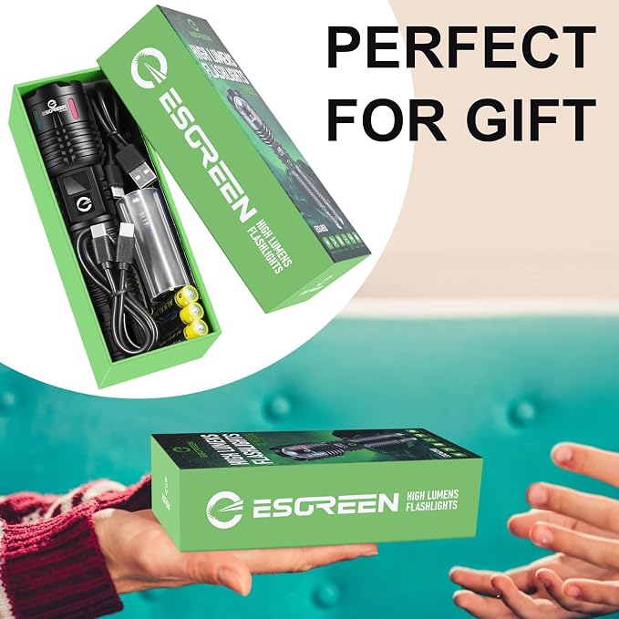 Esgreen Rechargeable Flashlights High Lumens 100000 Single 2 Modes, Super - Image 3