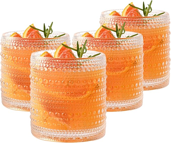 Set of 4 Hobnail Drinking Glasses, 15.2 Oz Romantic Water Glasses, Cocktail by Unknown