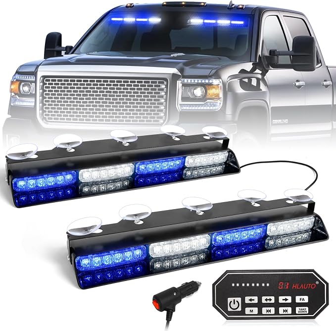 HLauto 604N Emergency Dash Strobe Lights: 2x16.8 inch Blue White Security Light by HLauto