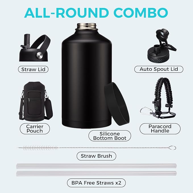 1 Gallon Insulated Water Bottle - 128oz 64oz Water Jug with Handle Paracord - Image 2