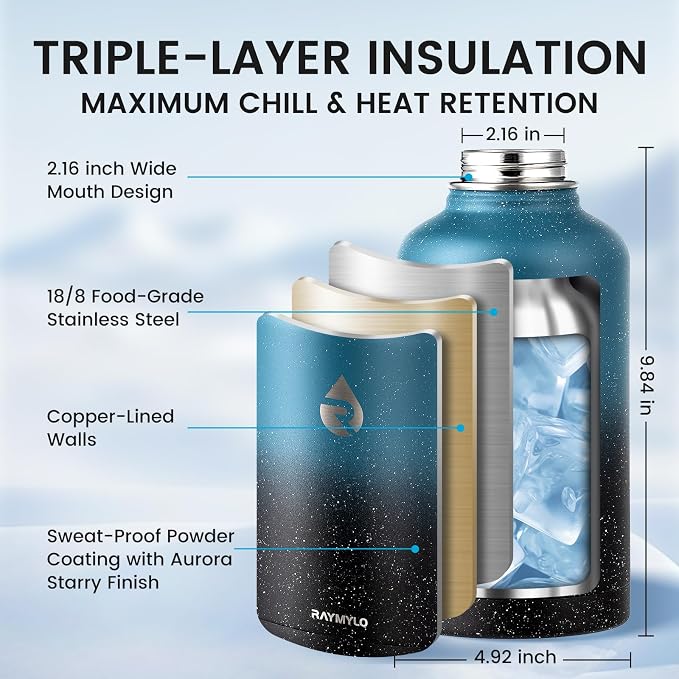 RAYMYLO 64oz Insulated Water Bottle, Triple Wall Vacuum Stainless Steel Water - Image 4