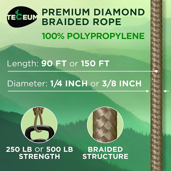 TECEUM Rope – 90 Feet x 1/4 Inch – Coyote Brown – Strong All-Purpose Utility - Image 2