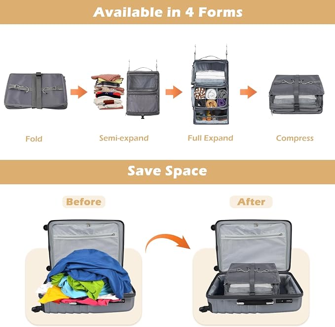 Surblue Hanging Shelves Travel Storage Bag Compression Packing Cube - Image 3