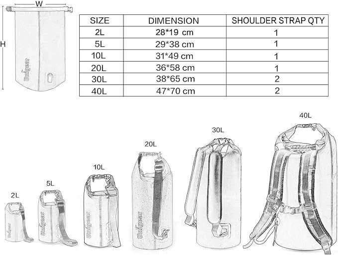 Unigear Dry Bag Waterproof, 2L/5L/10L/20L/30L/40L Floating and Lightweight Bags - Image 3