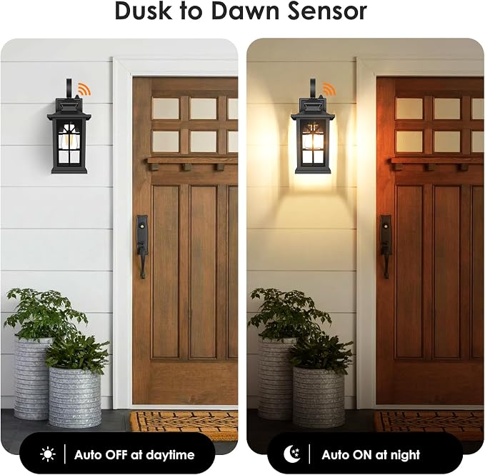 2-Pack Dusk to Dawn Outdoor Wall Light Fixtures, Aluminum Exterior Lighting - Image 2