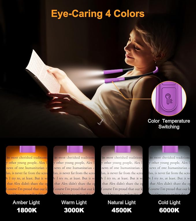 Gritin Book Light, Eye Caring 4-Color & 5-Brightness Neck Light Reading Light- - Image 3