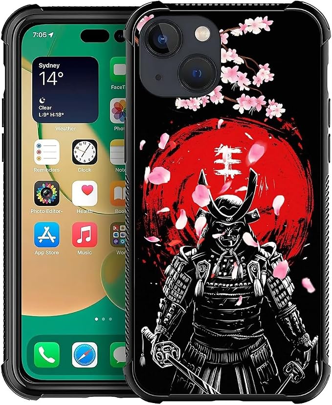 for iPhone 14 Plus Case, Sakura Japanese Samurai Pattern Graphic Design Girl by FKBRCL4U