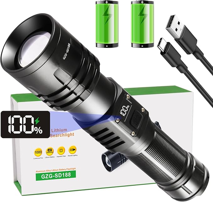 Rechargeable LED Flashlights High Lumens, 10000mAh High Powered Waterproof by GZGLUZ