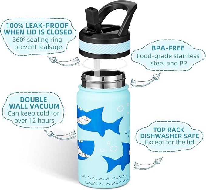 Fanhaw 14 Oz Kids Insulated Water Bottle - Image 2