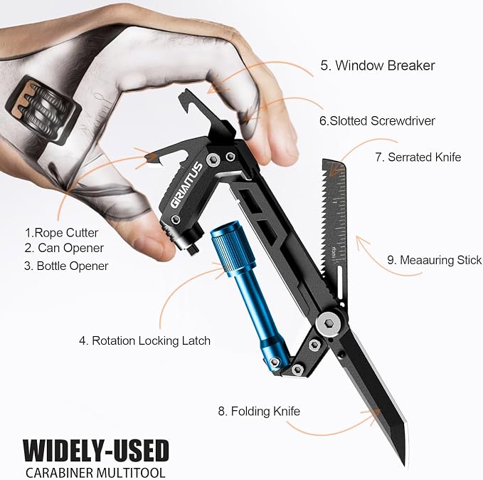 Carabiner Multitool with Pocket Knives, EDC Carabiners, Serrated Knife - Image 3