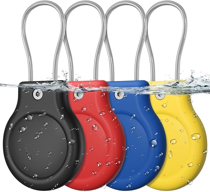 for AirTag Holder with Wire Cable, 4 Pack IPX8 Waterproof PC Hard Case by HOME