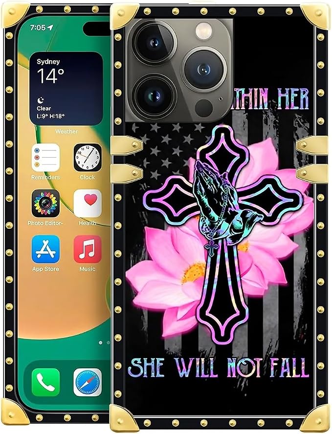 Compatible with iPhone 14 Pro Max Case, Praying Cross Hands Luxury Golden by Unknown