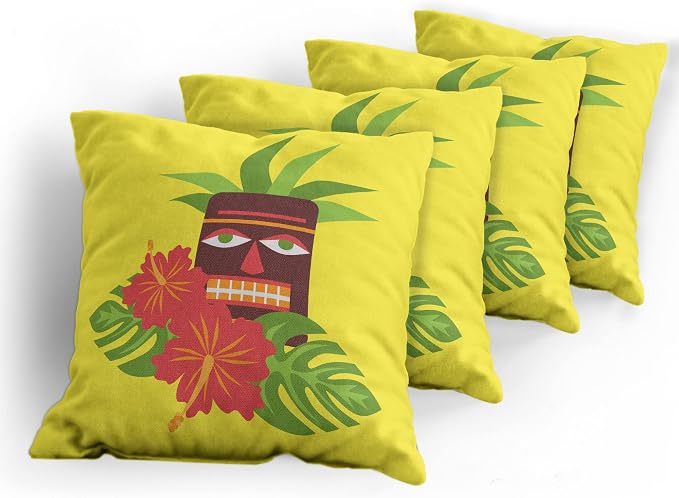Ambesonne Luau Throw Pillow Cushion Case Pack of 4, Vibrant Composition of a - Image 5
