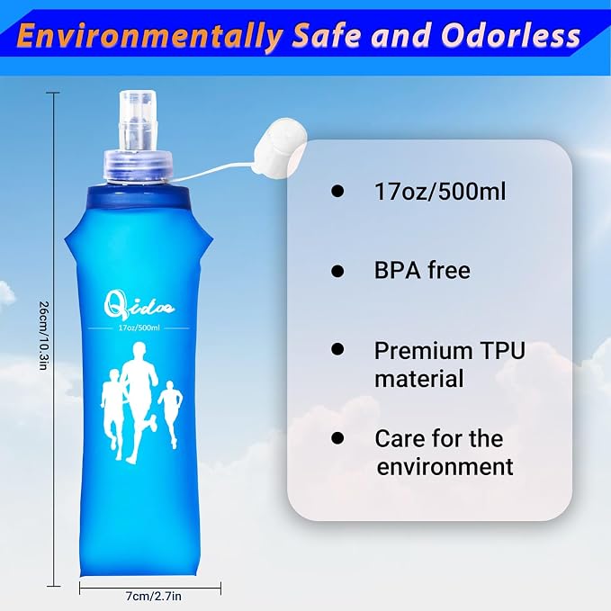 Qidoe 2 Pack Running Vest Soft Flask, 17oz/500ml BPA-Free TPU Collapsible Soft - Image 6