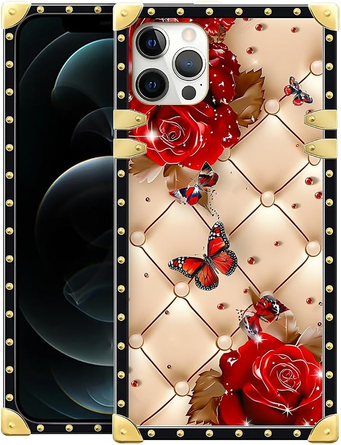 Compatible with iPhone 11 Pro Max Case, Shining Red Rose Butterfly Leather by Unknown