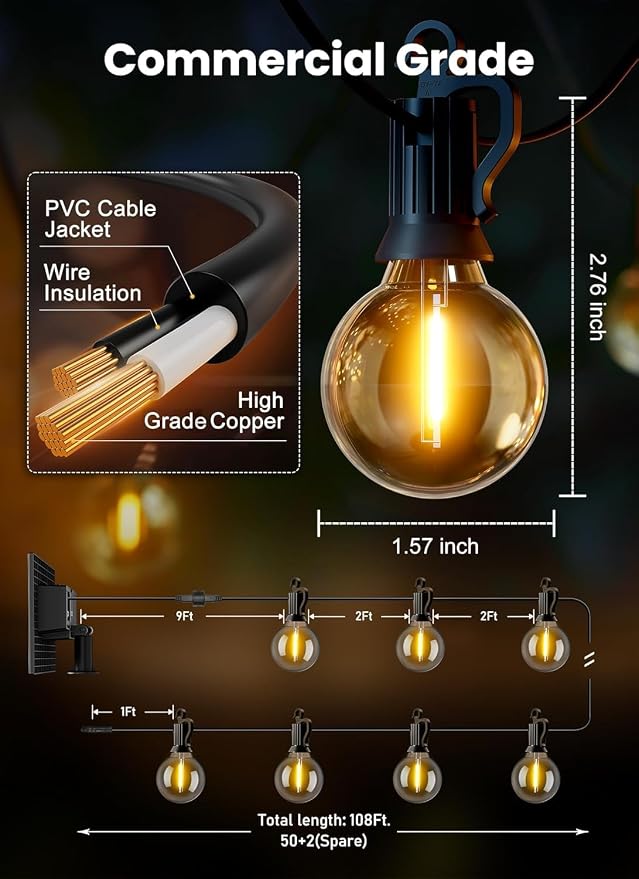 Brightown 108FT 52LED Solar String Lights Outdoor - Image 5
