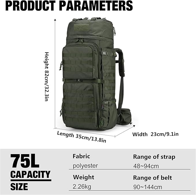 Mardingtop 75L Molle Hiking Internal Frame Backpacks - Image 2