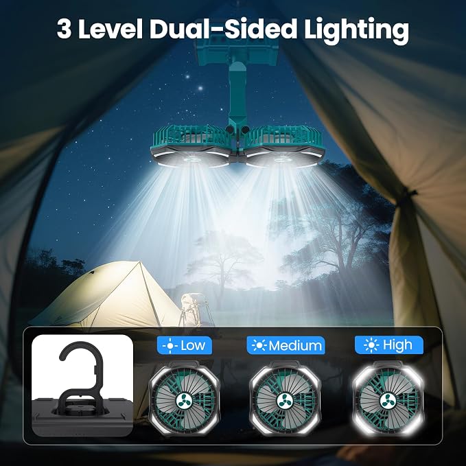 Dual Head Portable Rechargeable Fan 20000mAh Battery Powered Fan Camping - Image 4