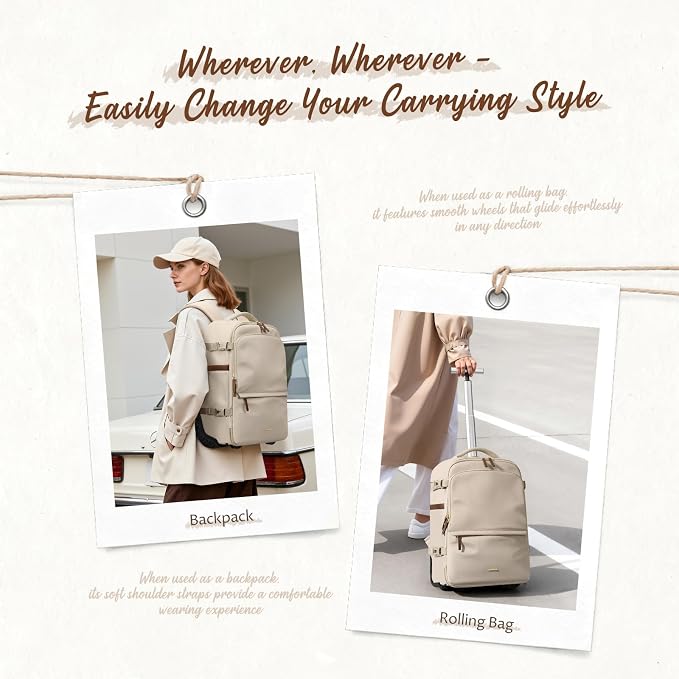 GOLF SUPAGS Rolling Backpack for Women 17 Inch Convertible Travel Laptop - Image 2