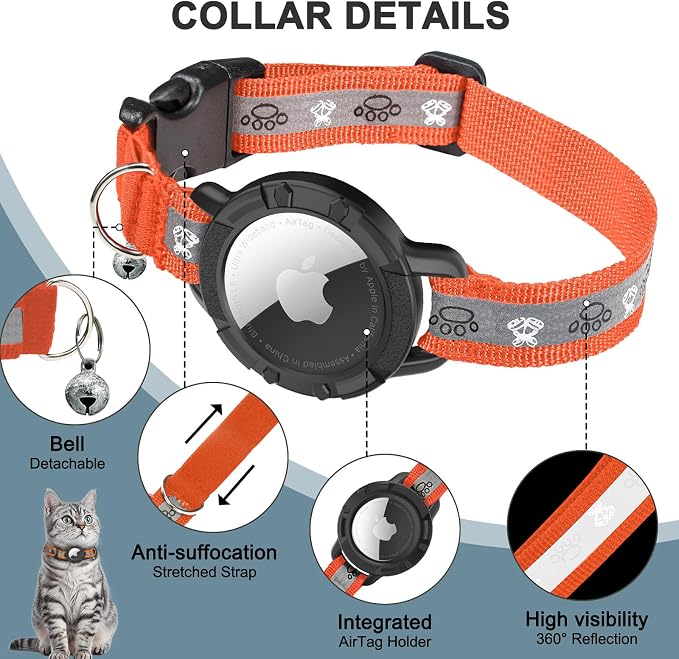 Reflective AirTag Cat Collar, Integrated Cat Tracker Collar - Image 5