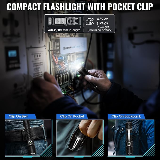 Rechargeable Tactical Flashlights, High Lumens Small Mini USB-C LED Flashlight - Image 3