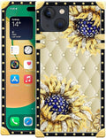 Compatible with iPhone 14 Case, Sunflower Diamonds Leather Luxury Golden by Unknown